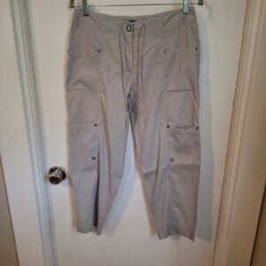 Eileen Light Gray Linen Blend Cargo Pants. Preppy